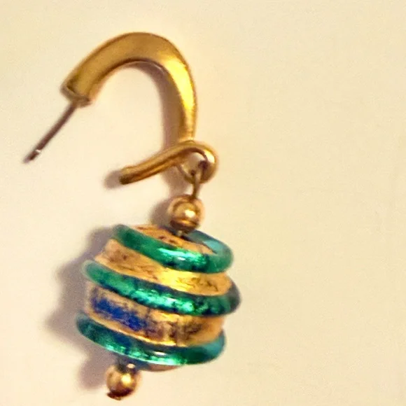 Vintage Blue and Gold Murano Ball Earrings - Picture 5 of 5